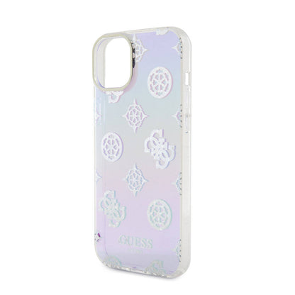 iPhone 15 Kılıf Guess Orjinal Lisanslı Desenli Yazı Logolu Askı İpli Holografik Glitter Peony Kapak