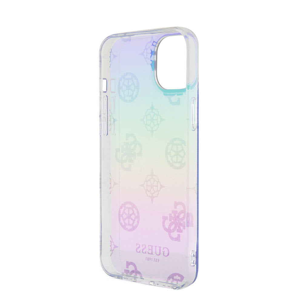 iPhone 15 Kılıf Guess Orjinal Lisanslı Desenli Yazı Logolu Askı İpli Holografik Glitter Peony Kapak