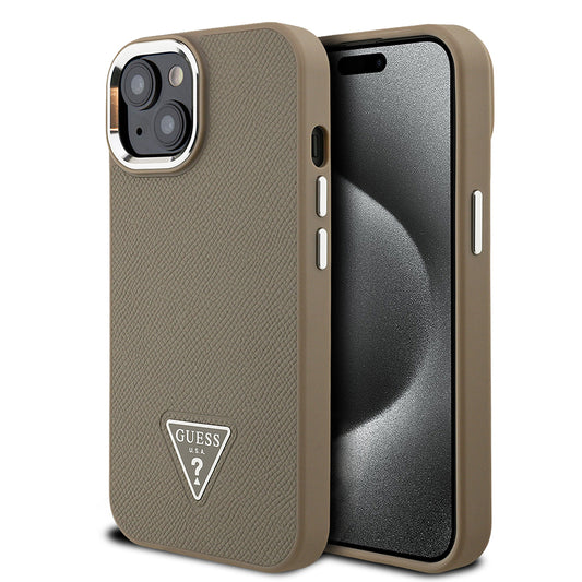 iPhone 15 Kılıf Guess Orjinal Lisanslı M-safe Şarj Özellikli Grained Triangle Kapak