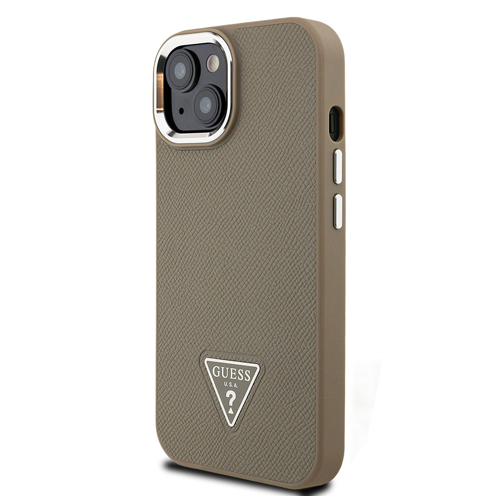 iPhone 15 Kılıf Guess Orjinal Lisanslı M-safe Şarj Özellikli Grained Triangle Kapak