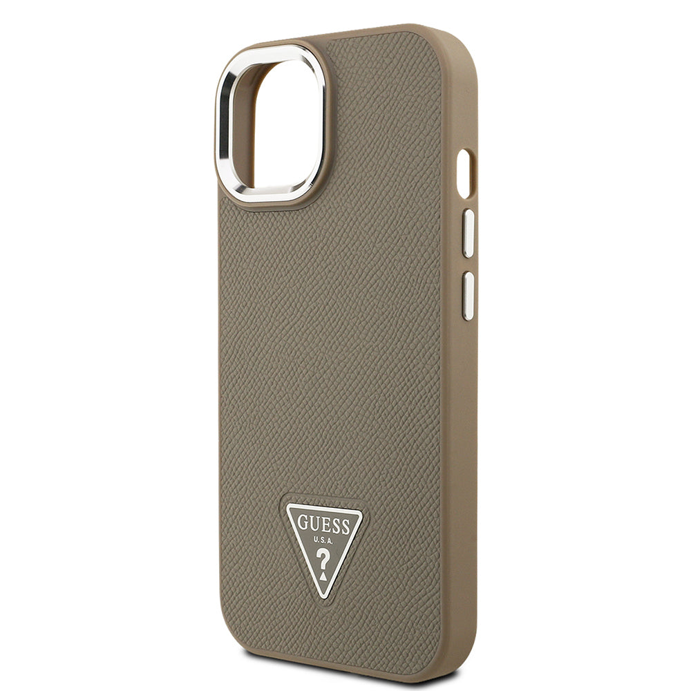 iPhone 15 Kılıf Guess Orjinal Lisanslı M-safe Şarj Özellikli Grained Triangle Kapak