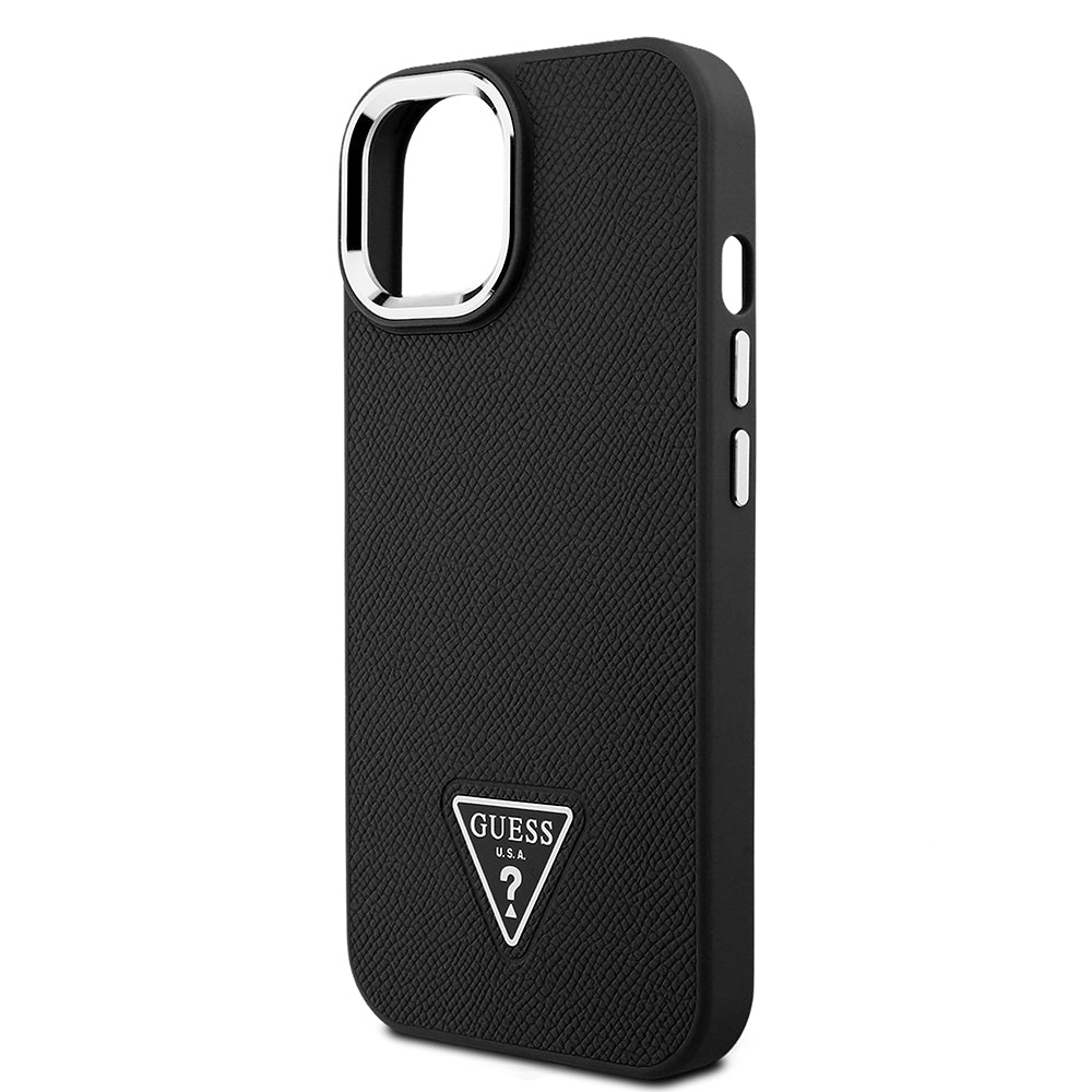 iPhone 15 Kılıf Guess Orjinal Lisanslı M-safe Şarj Özellikli Grained Triangle Kapak