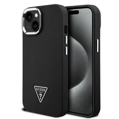iPhone 15 Kılıf Guess Orjinal Lisanslı M-safe Şarj Özellikli Grained Triangle Kapak
