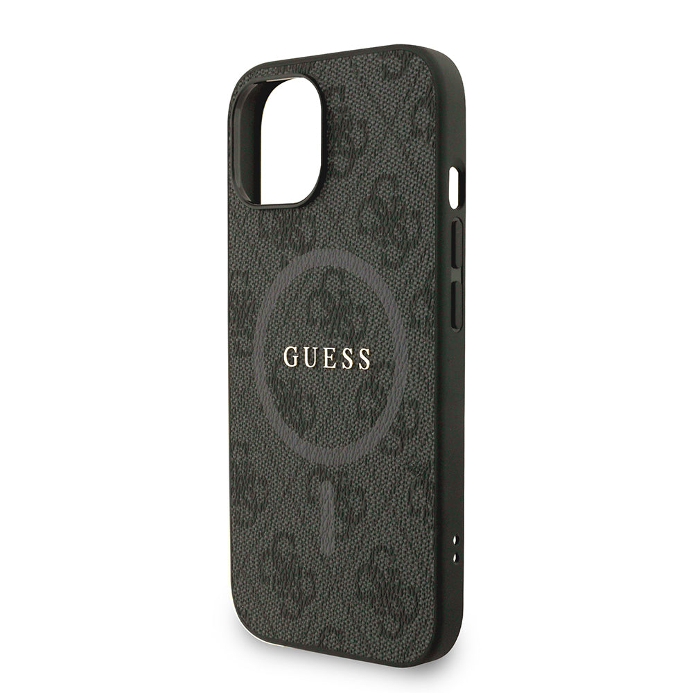 iPhone 15 Kılıf Guess Orjinal Lisanslı M-safe Şarj Özellikli PU Deri Bilek Askı İpli Yazı Logolu Kapak