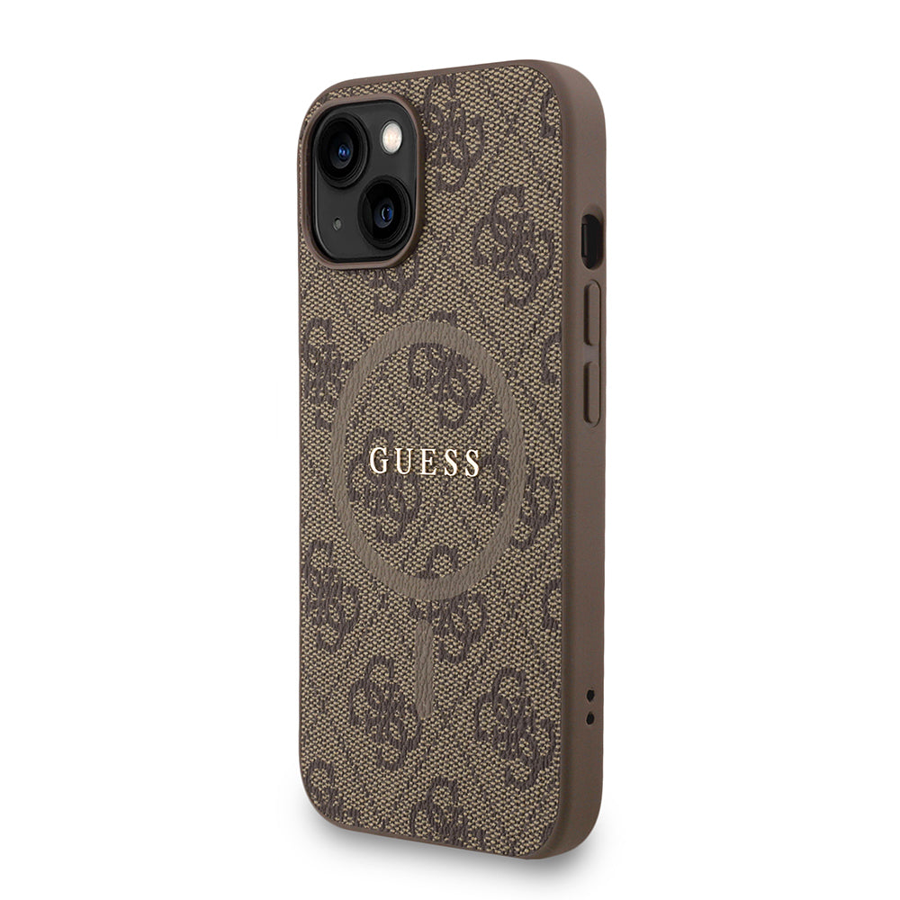 iPhone 15 Kılıf Guess Orjinal Lisanslı M-safe Şarj Özellikli PU Deri Bilek Askı İpli Yazı Logolu Kapak