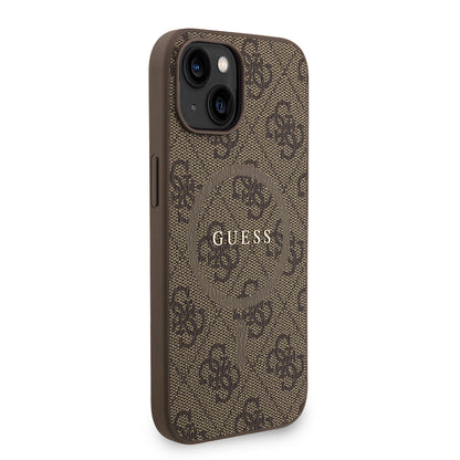 iPhone 15 Kılıf Guess Orjinal Lisanslı M-safe Şarj Özellikli PU Deri Bilek Askı İpli Yazı Logolu Kapak