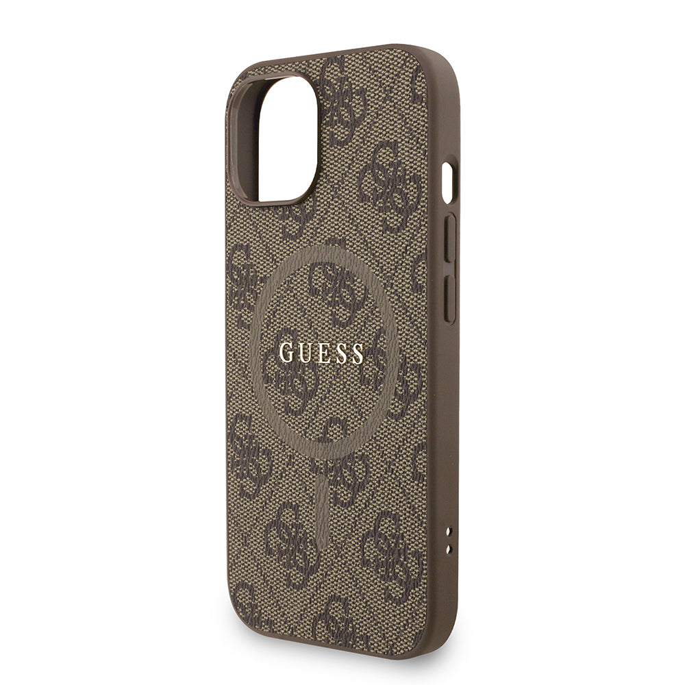 iPhone 15 Kılıf Guess Orjinal Lisanslı M-safe Şarj Özellikli PU Deri Bilek Askı İpli Yazı Logolu Kapak