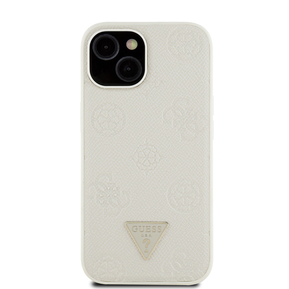 iPhone 15 Kılıf Guess Orjinal Lisanslı M-safe Şarj Özellikli Sıcak Baskılı Üçgen Logolu PU Deri Peony Kapak