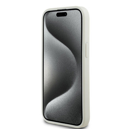 iPhone 15 Kılıf Guess Orjinal Lisanslı M-safe Şarj Özellikli Sıcak Baskılı Üçgen Logolu PU Deri Peony Kapak