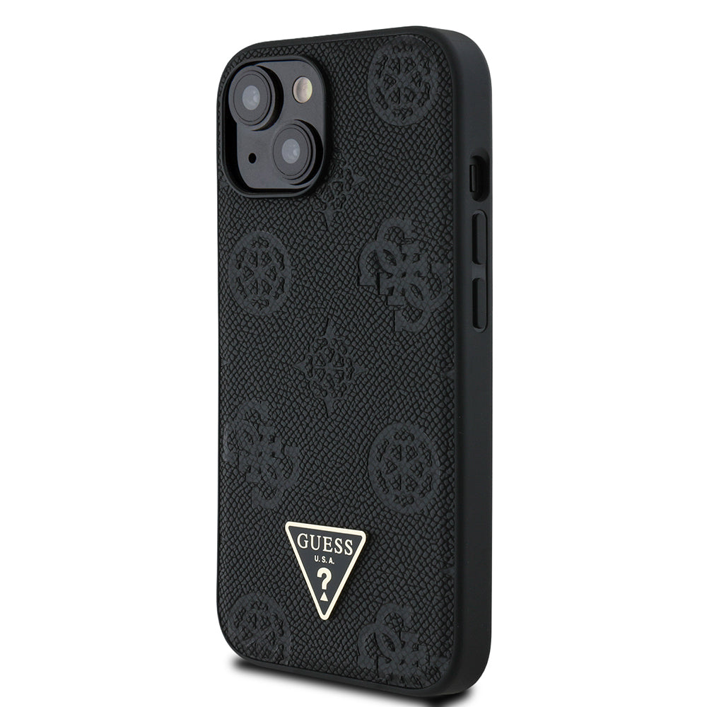 iPhone 15 Kılıf Guess Orjinal Lisanslı M-safe Şarj Özellikli Sıcak Baskılı Üçgen Logolu PU Deri Peony Kapak