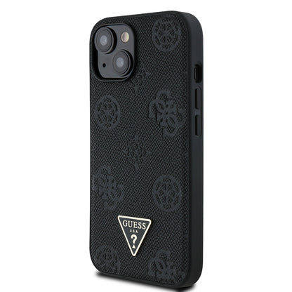 iPhone 15 Kılıf Guess Orjinal Lisanslı M-safe Şarj Özellikli Sıcak Baskılı Üçgen Logolu PU Deri Peony Kapak