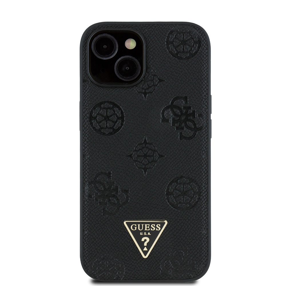 iPhone 15 Kılıf Guess Orjinal Lisanslı M-safe Şarj Özellikli Sıcak Baskılı Üçgen Logolu PU Deri Peony Kapak