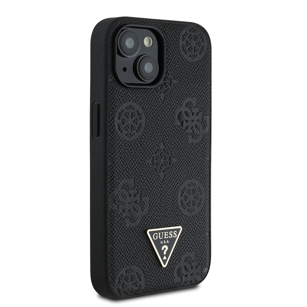 iPhone 15 Kılıf Guess Orjinal Lisanslı M-safe Şarj Özellikli Sıcak Baskılı Üçgen Logolu PU Deri Peony Kapak