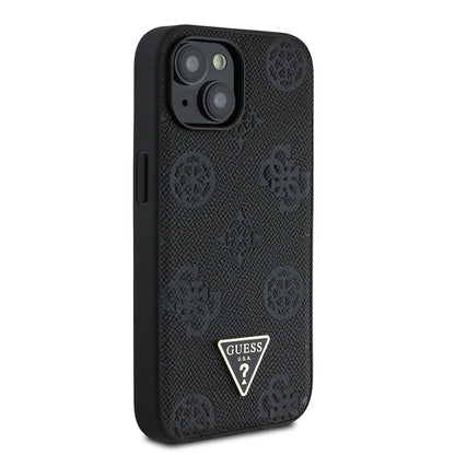 iPhone 15 Kılıf Guess Orjinal Lisanslı M-safe Şarj Özellikli Sıcak Baskılı Üçgen Logolu PU Deri Peony Kapak