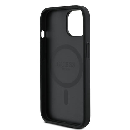 iPhone 15 Kılıf Guess Orjinal Lisanslı M-safe Şarj Özellikli Sıcak Baskılı Üçgen Logolu PU Deri Peony Kapak