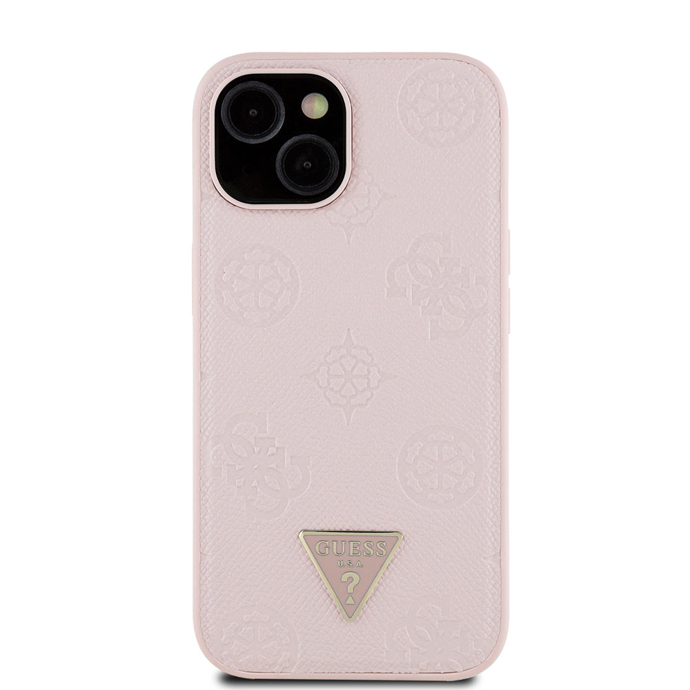 iPhone 15 Kılıf Guess Orjinal Lisanslı M-safe Şarj Özellikli Sıcak Baskılı Üçgen Logolu PU Deri Peony Kapak
