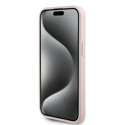iPhone 15 Kılıf Guess Orjinal Lisanslı M-safe Şarj Özellikli Taneli Çiçek Tasarımlı Metal Yazı Logolu Kapak