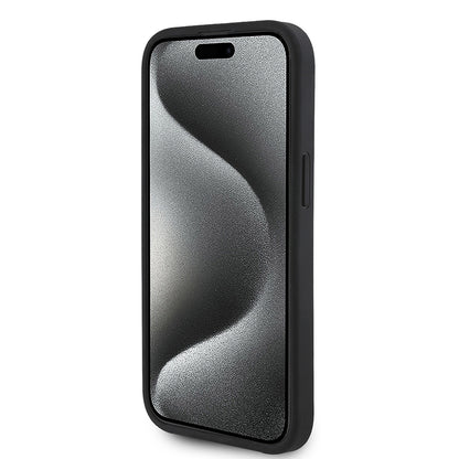 iPhone 15 Kılıf Guess Orjinal Lisanslı M-safe Şarj Özellikli Taneli Çiçek Tasarımlı Metal Yazı Logolu Kapak