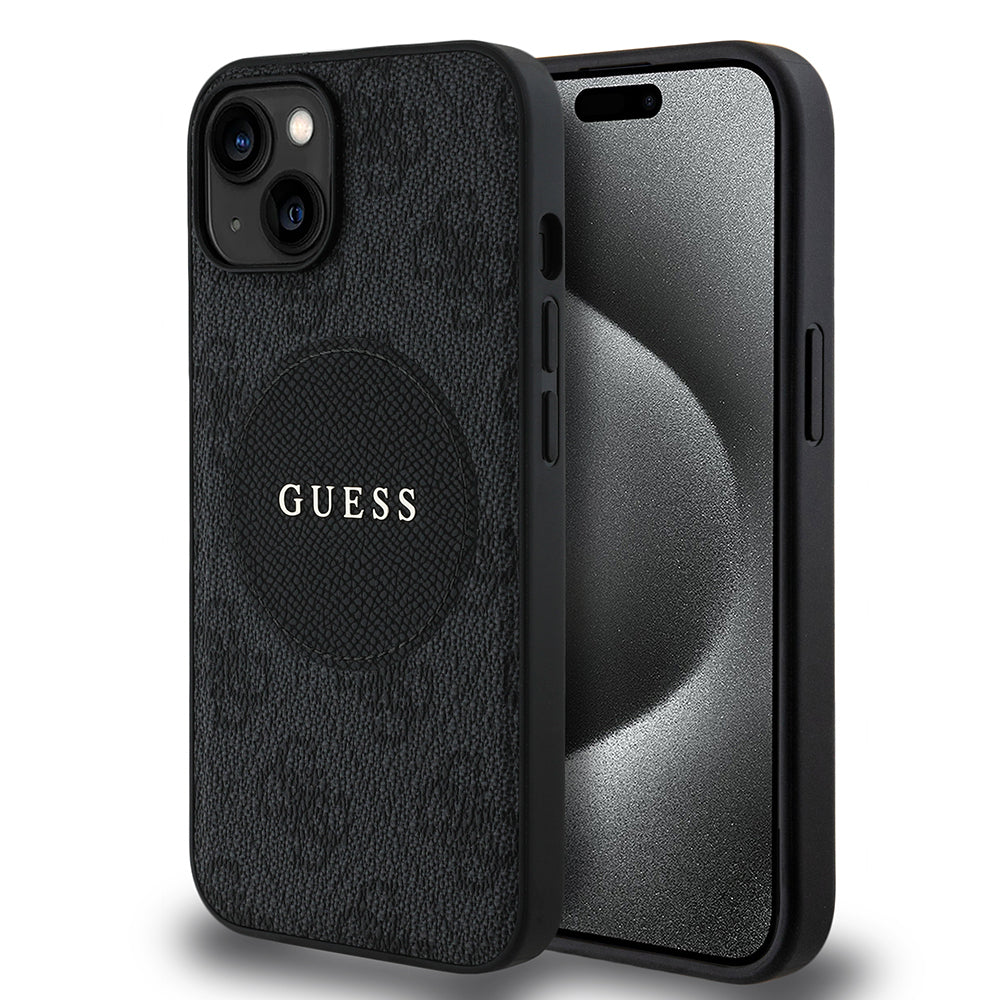 iPhone 15 Kılıf Guess Orjinal Lisanslı M-safe Şarj Özellikli Yazı Logolu Circle Classic Kapak