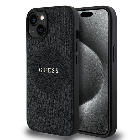 iPhone 15 Kılıf Guess Orjinal Lisanslı M-safe Şarj Özellikli Yazı Logolu Circle Classic Kapak