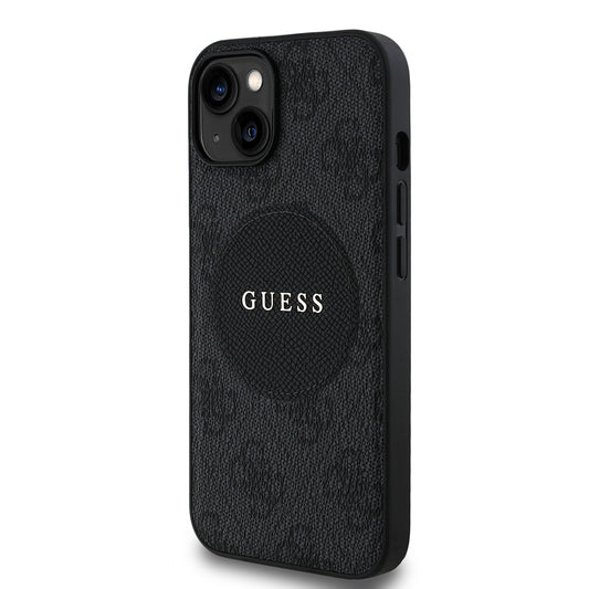 iPhone 15 Kılıf Guess Orjinal Lisanslı M-safe Şarj Özellikli Yazı Logolu Circle Classic Kapak