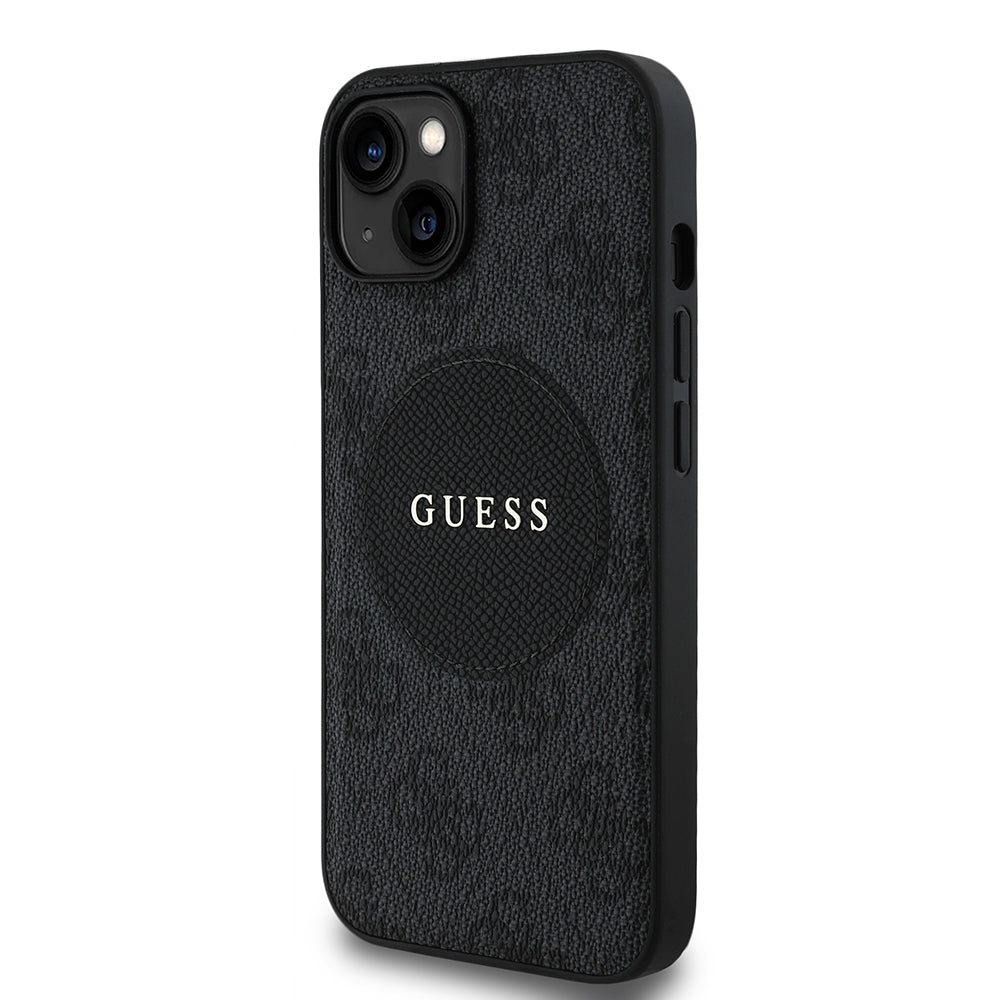 iPhone 15 Kılıf Guess Orjinal Lisanslı M-safe Şarj Özellikli Yazı Logolu Circle Classic Kapak