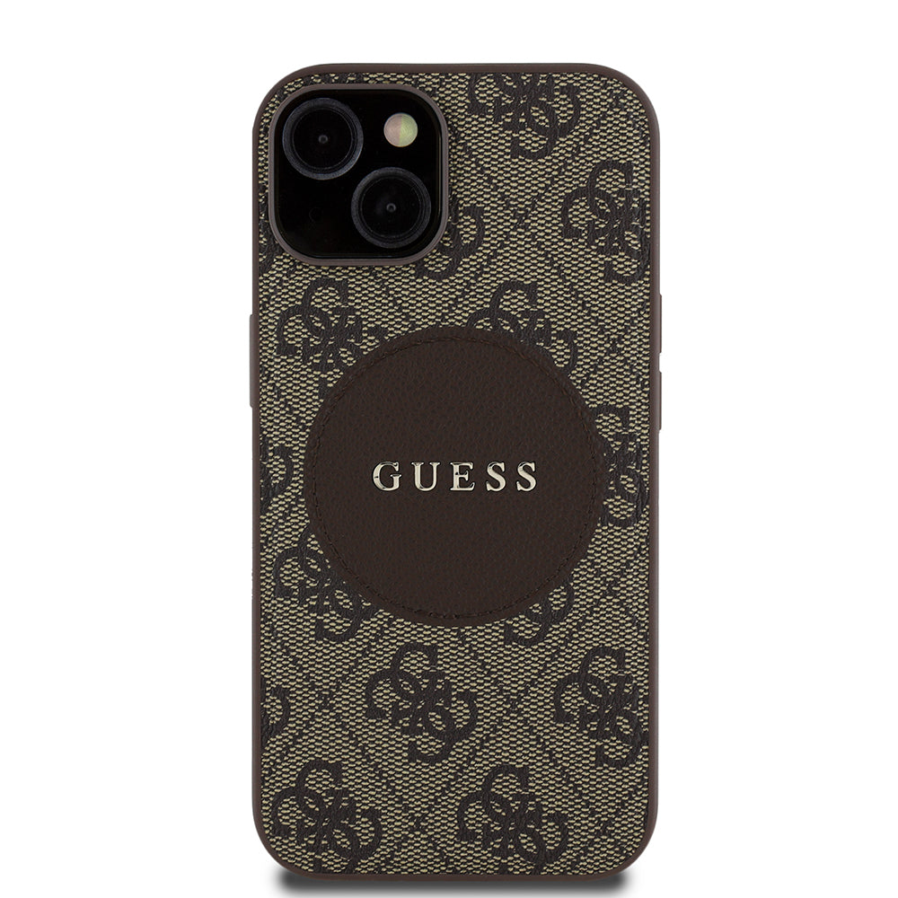 iPhone 15 Kılıf Guess Orjinal Lisanslı M-safe Şarj Özellikli Yazı Logolu Circle Classic Kapak