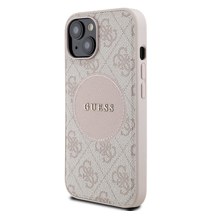 iPhone 15 Kılıf Guess Orjinal Lisanslı M-safe Şarj Özellikli Yazı Logolu Circle Classic Kapak