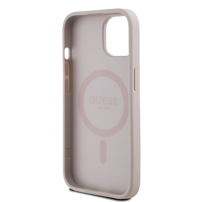 iPhone 15 Kılıf Guess Orjinal Lisanslı M-safe Şarj Özellikli Yazı Logolu Circle Classic Kapak