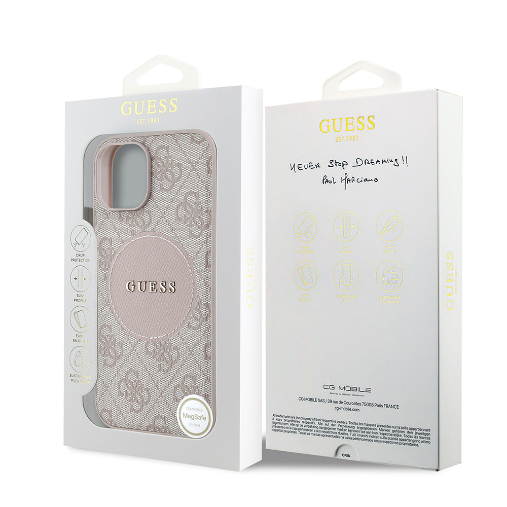 iPhone 15 Kılıf Guess Orjinal Lisanslı M-safe Şarj Özellikli Yazı Logolu Circle Classic Kapak