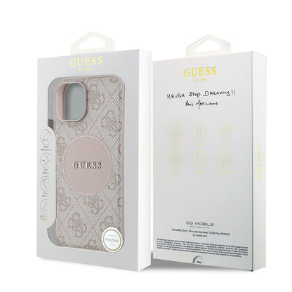 iPhone 15 Kılıf Guess Orjinal Lisanslı M-safe Şarj Özellikli Yazı Logolu Circle Classic Kapak
