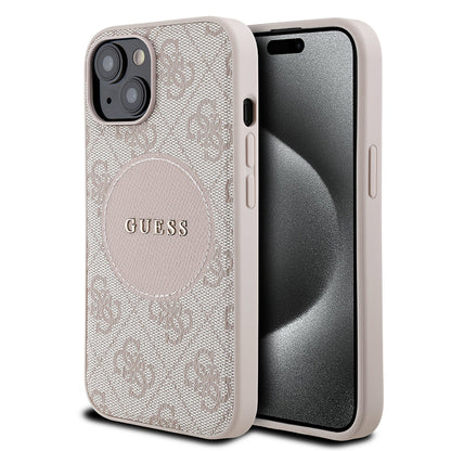 iPhone 15 Kılıf Guess Orjinal Lisanslı M-safe Şarj Özellikli Yazı Logolu Circle Classic Kapak