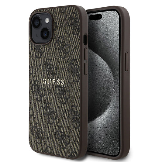 iPhone 15 Kılıf Guess Orjinal Lisanslı M-safe Şarj Özellikli 4G Desen Yazı Logolu Kapak