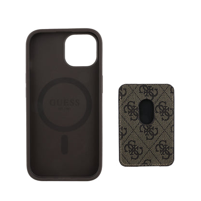 iPhone 15 Kılıf Guess Orjinal Lisanslı M-safe Şarj Özellikli 4G Desenli Çizgili Kartlıklı Kapak