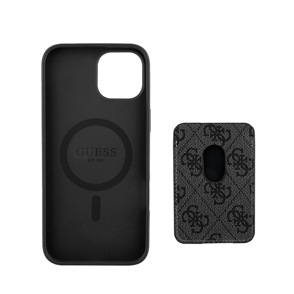 iPhone 15 Kılıf Guess Orjinal Lisanslı M-safe Şarj Özellikli 4G Desenli Çizgili Kartlıklı Kapak