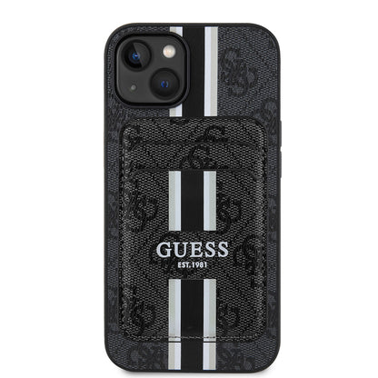 iPhone 15 Kılıf Guess Orjinal Lisanslı M-safe Şarj Özellikli 4G Desenli Çizgili Kartlıklı Kapak