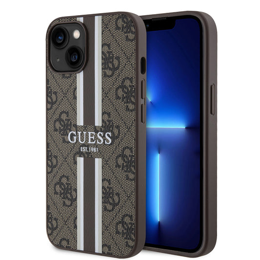iPhone 15 Kılıf Guess Orjinal Lisanslı M-safe Şarj Özellikli 4G Şerit Tasarımlı Printed Kapak