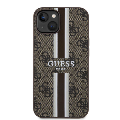 iPhone 15 Kılıf Guess Orjinal Lisanslı M-safe Şarj Özellikli 4G Şerit Tasarımlı Printed Kapak