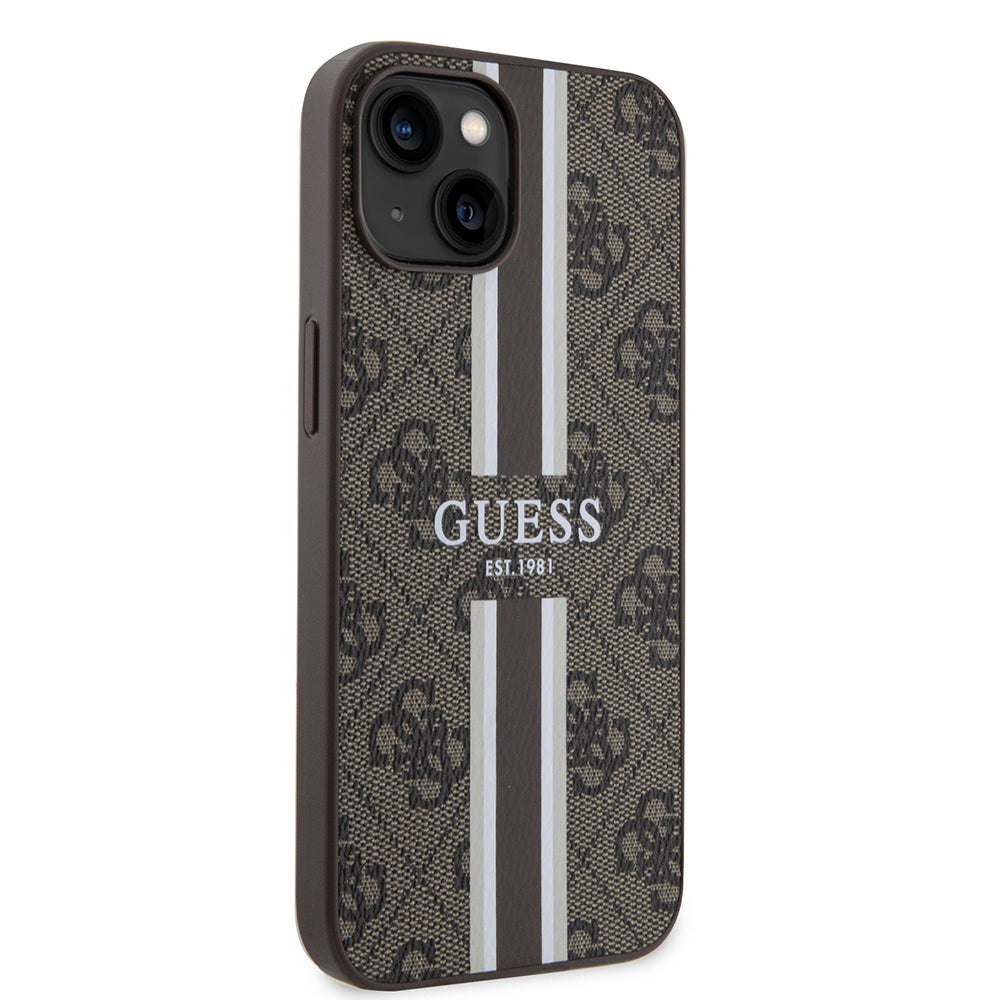 iPhone 15 Kılıf Guess Orjinal Lisanslı M-safe Şarj Özellikli 4G Şerit Tasarımlı Printed Kapak