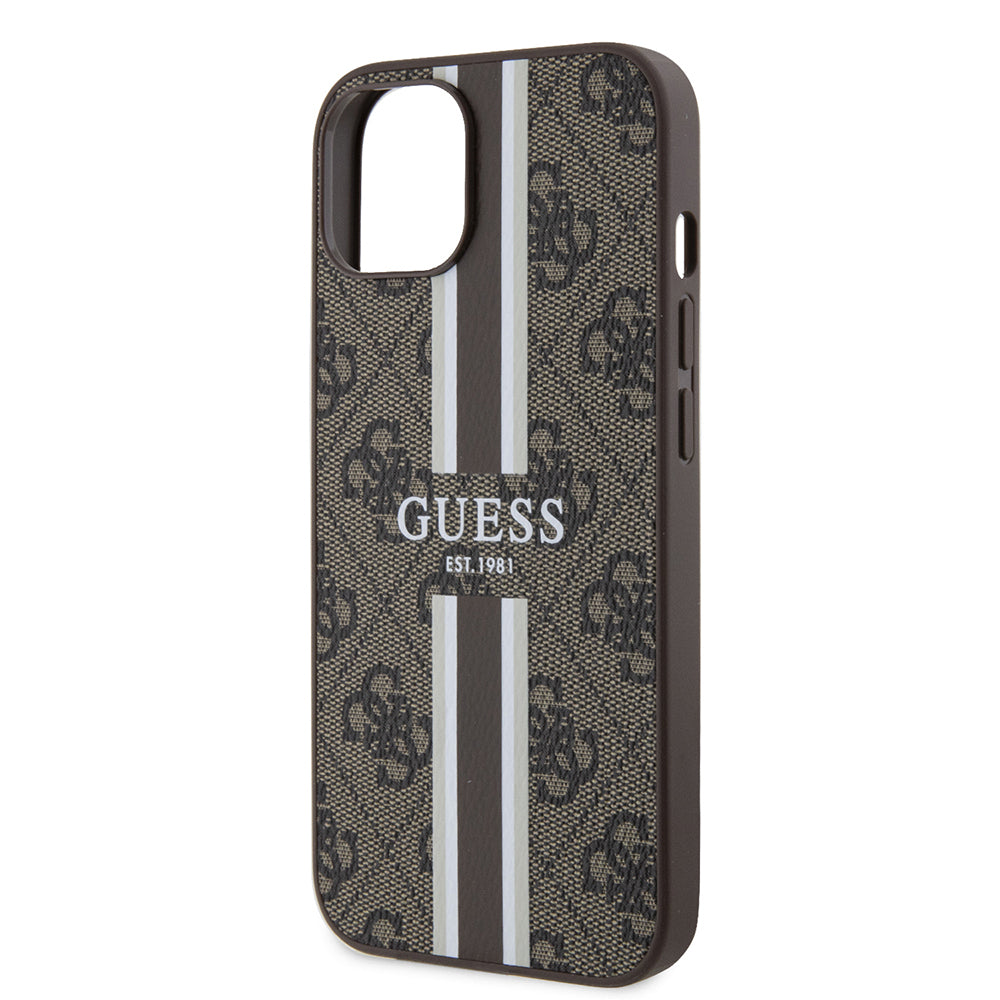 iPhone 15 Kılıf Guess Orjinal Lisanslı M-safe Şarj Özellikli 4G Şerit Tasarımlı Printed Kapak