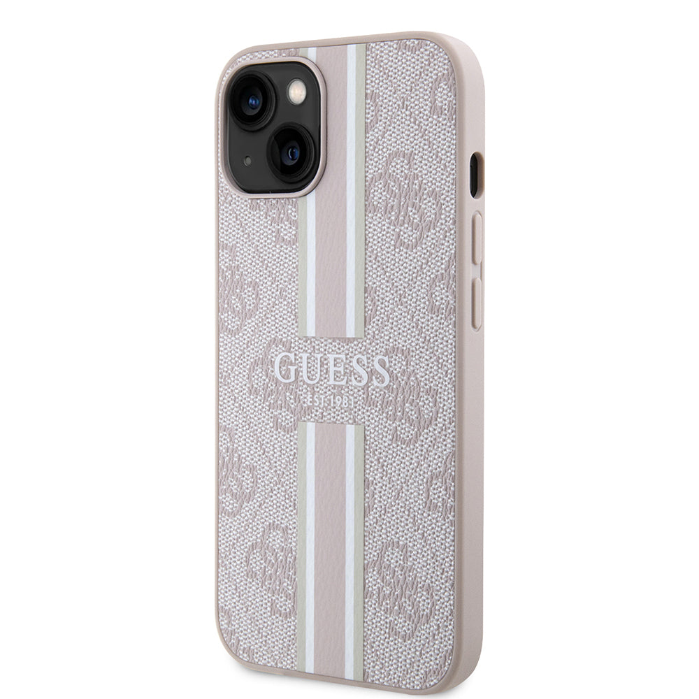 iPhone 15 Kılıf Guess Orjinal Lisanslı M-safe Şarj Özellikli 4G Şerit Tasarımlı Printed Kapak