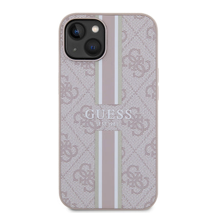 iPhone 15 Kılıf Guess Orjinal Lisanslı M-safe Şarj Özellikli 4G Şerit Tasarımlı Printed Kapak