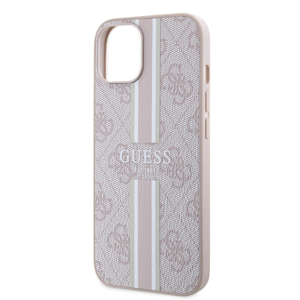 iPhone 15 Kılıf Guess Orjinal Lisanslı M-safe Şarj Özellikli 4G Şerit Tasarımlı Printed Kapak
