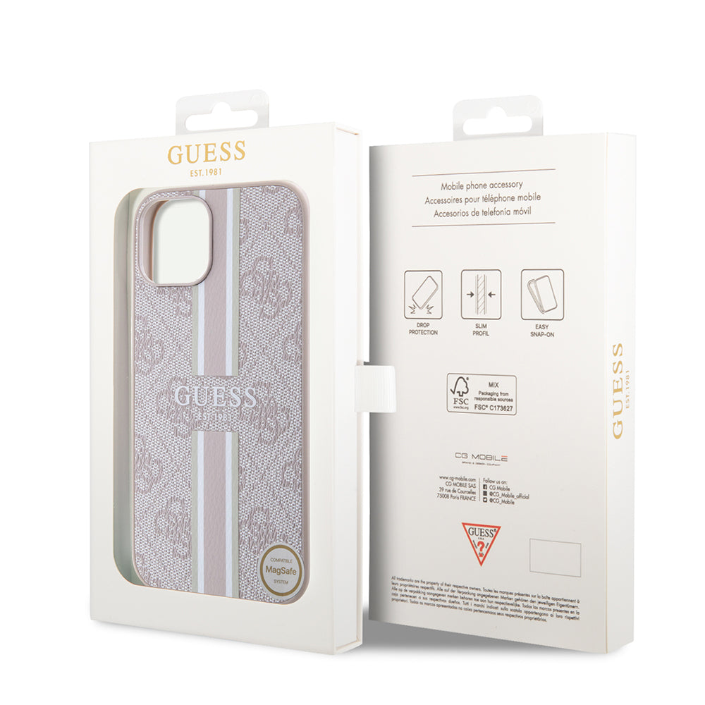 iPhone 15 Kılıf Guess Orjinal Lisanslı M-safe Şarj Özellikli 4G Şerit Tasarımlı Printed Kapak