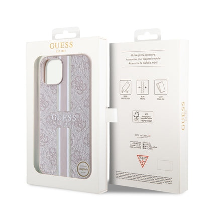 iPhone 15 Kılıf Guess Orjinal Lisanslı M-safe Şarj Özellikli 4G Şerit Tasarımlı Printed Kapak