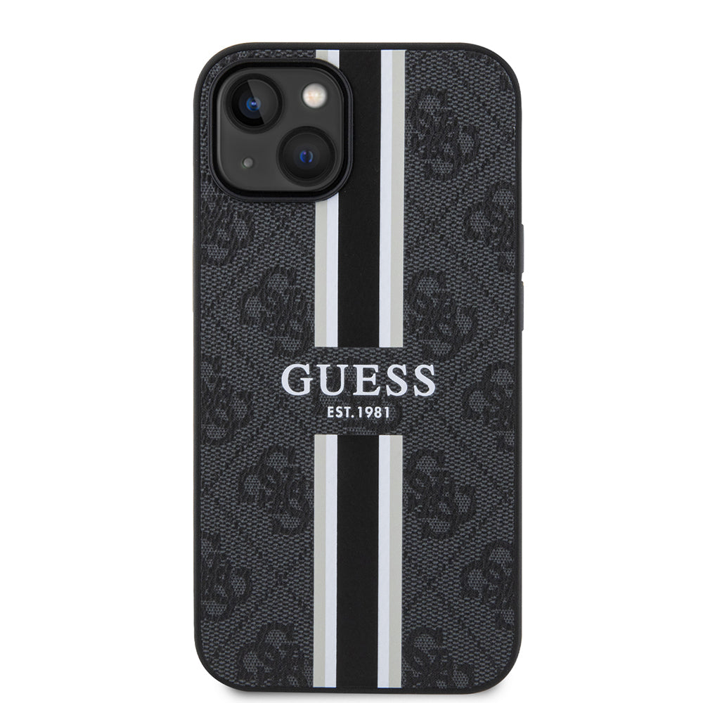 iPhone 15 Kılıf Guess Orjinal Lisanslı M-safe Şarj Özellikli 4G Şerit Tasarımlı Printed Kapak