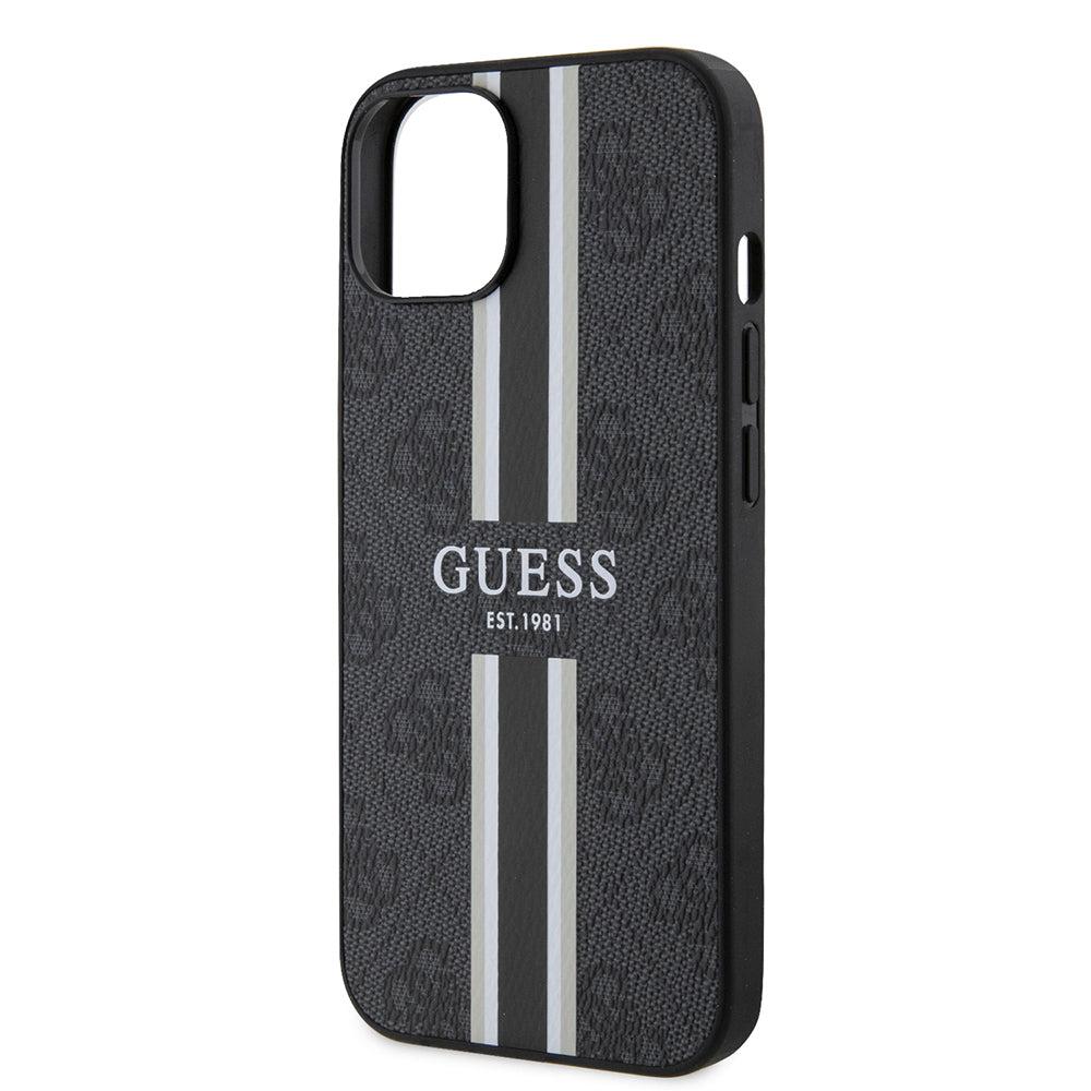 iPhone 15 Kılıf Guess Orjinal Lisanslı M-safe Şarj Özellikli 4G Şerit Tasarımlı Printed Kapak