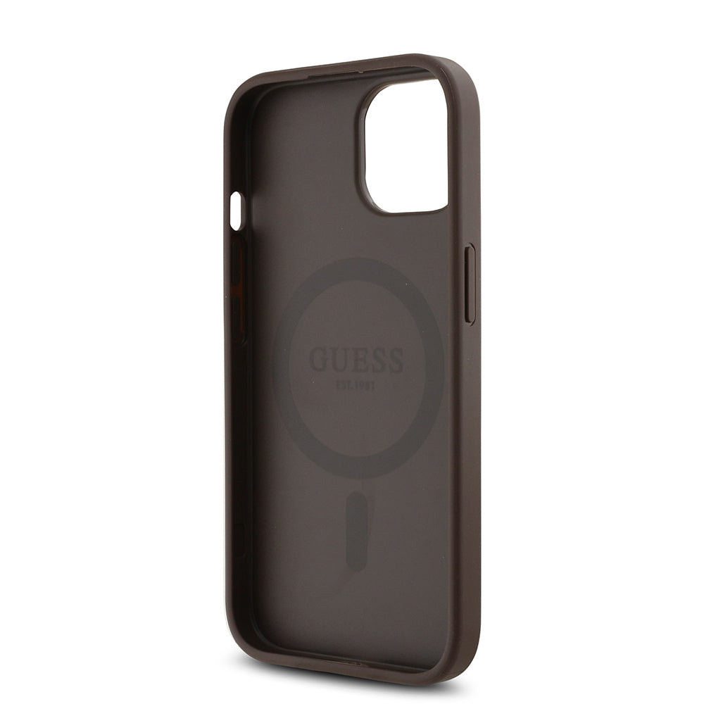 iPhone 15 Kılıf Guess Orjinal Lisanslı M-safe Şarj Özellikli Gül Baskılı 4G Desenli Yazı Logolu Kapak