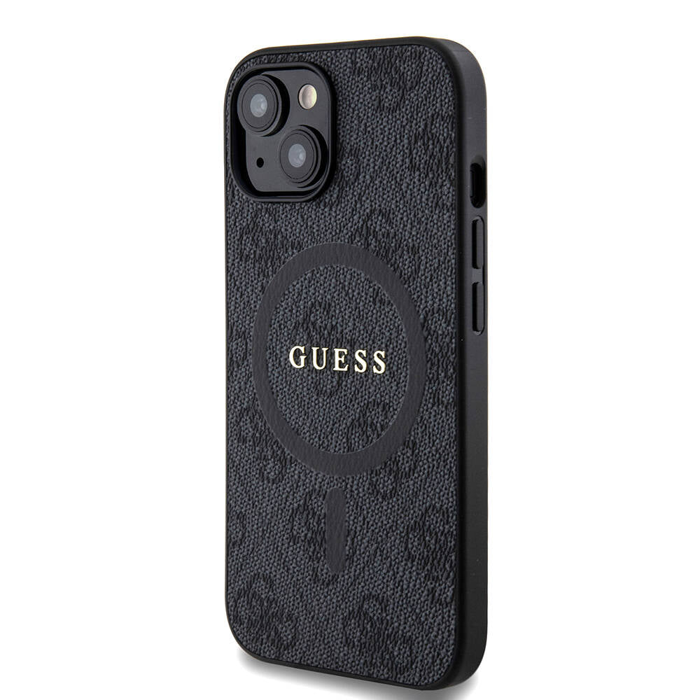 iPhone 15 Kılıf Guess Orjinal Lisanslı M-safe Şarj Özellikli PU Halkalı 4G Desenli Yazı Logolu Kapak