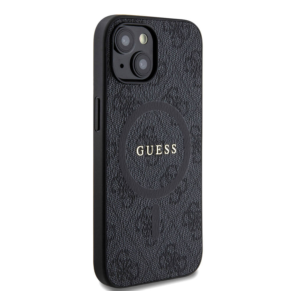 iPhone 15 Kılıf Guess Orjinal Lisanslı M-safe Şarj Özellikli PU Halkalı 4G Desenli Yazı Logolu Kapak